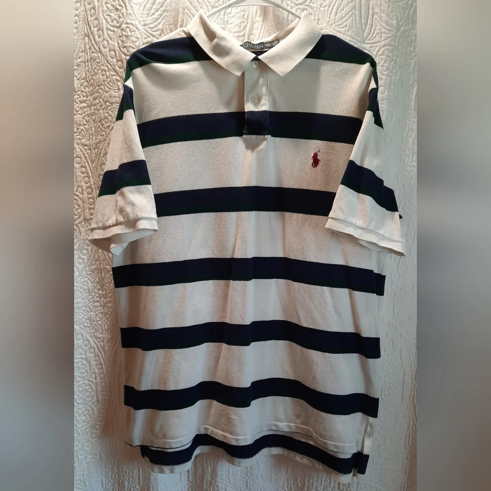 Polo Ralph Lauren Shirt Mens XXL White Striped Polo Golf Sporty Preppy Custom